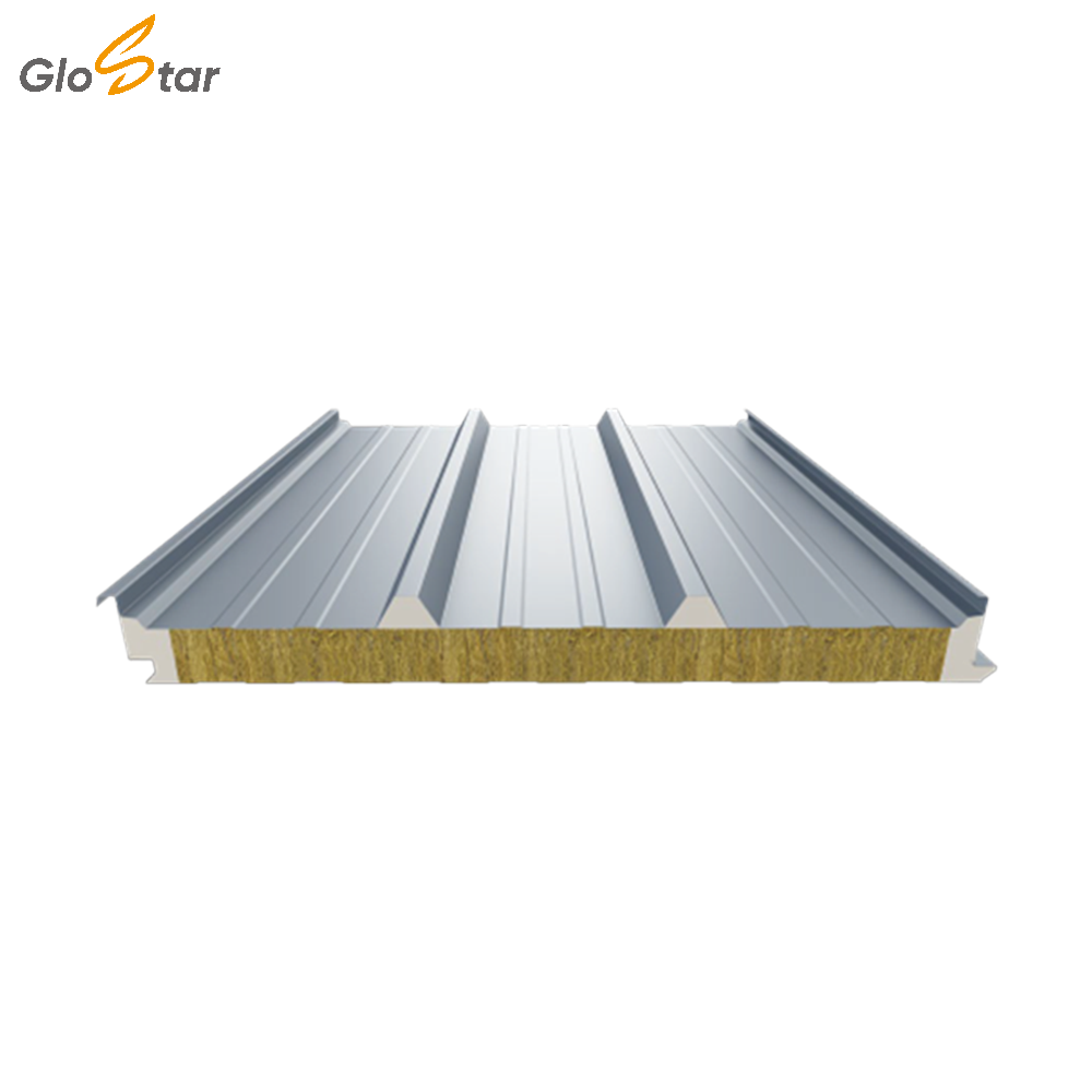 GLOSTAR Factory Supply Anti-Corrosion at Lap Joints Rock Wool PU Edgy-Sealed Steel Roof Sandwich Panel for Building Facades