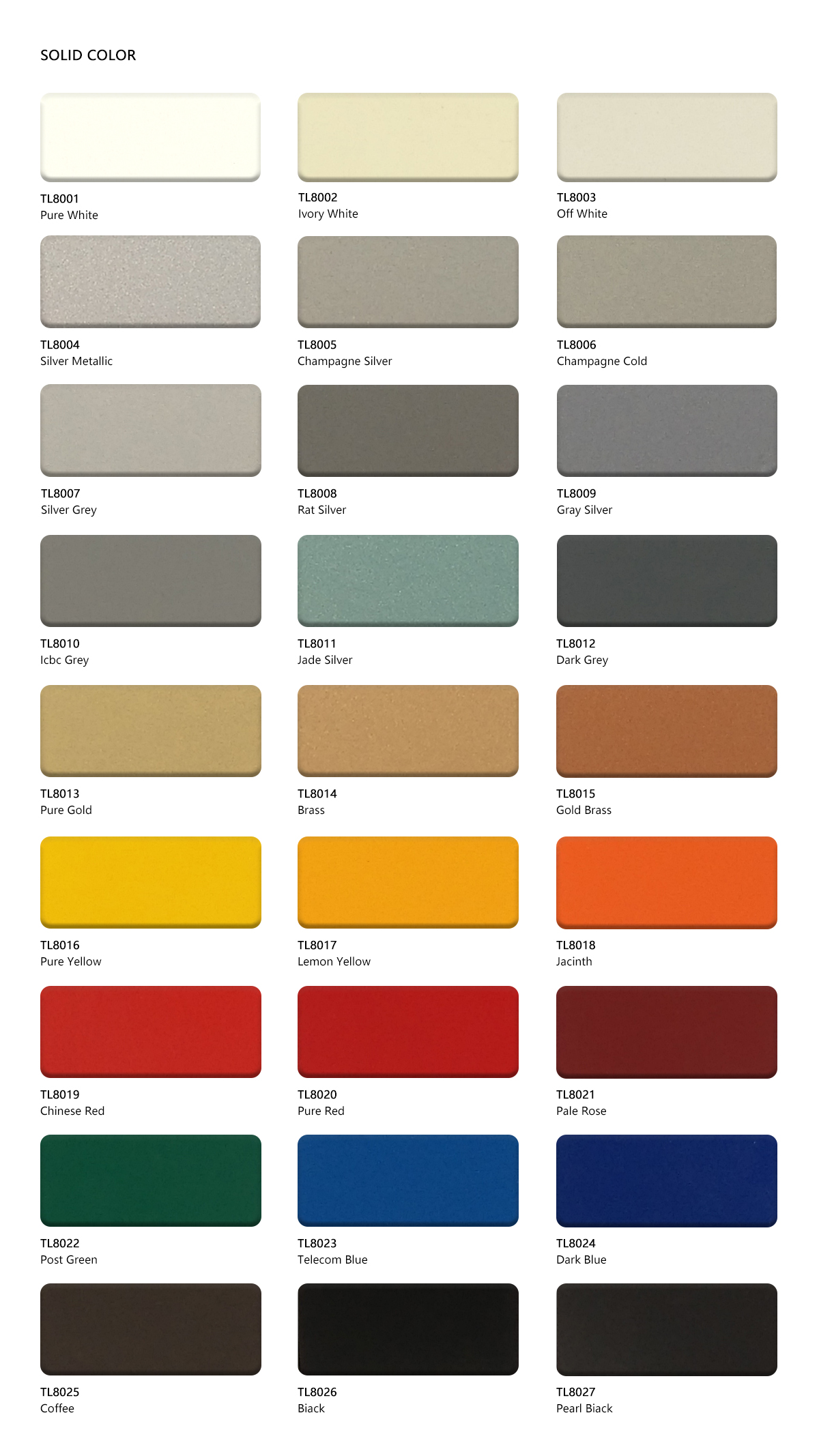 Various Colors Chart