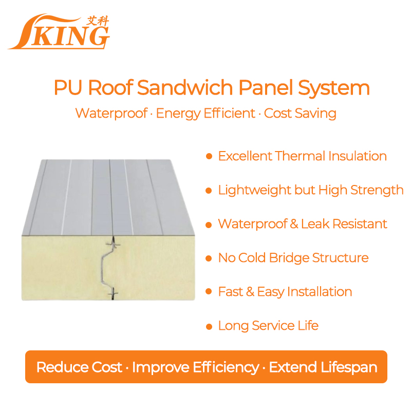 ISOKING Insulated PUF Panel PU Sandwich Panel Suitable for Cold Room Warehouse and Residential Building Roof