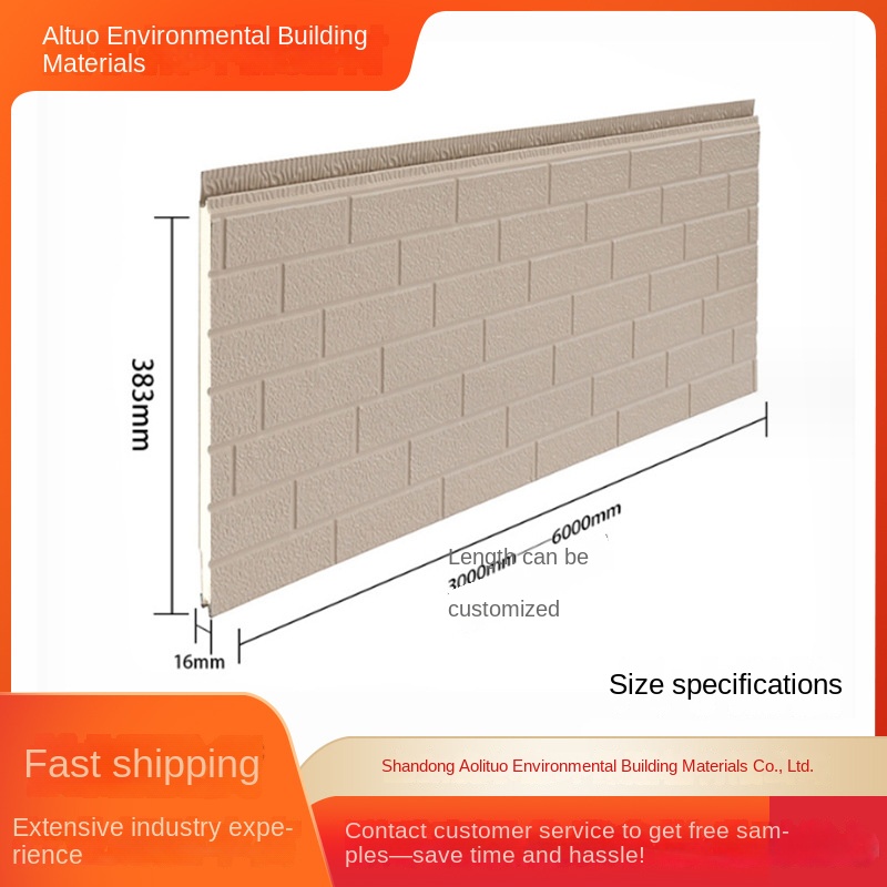 Metal Carved Exterior Wall Thermal Insulation Fireproof Polyurethane Sandwich Panel for XPS External Wall Insulation System