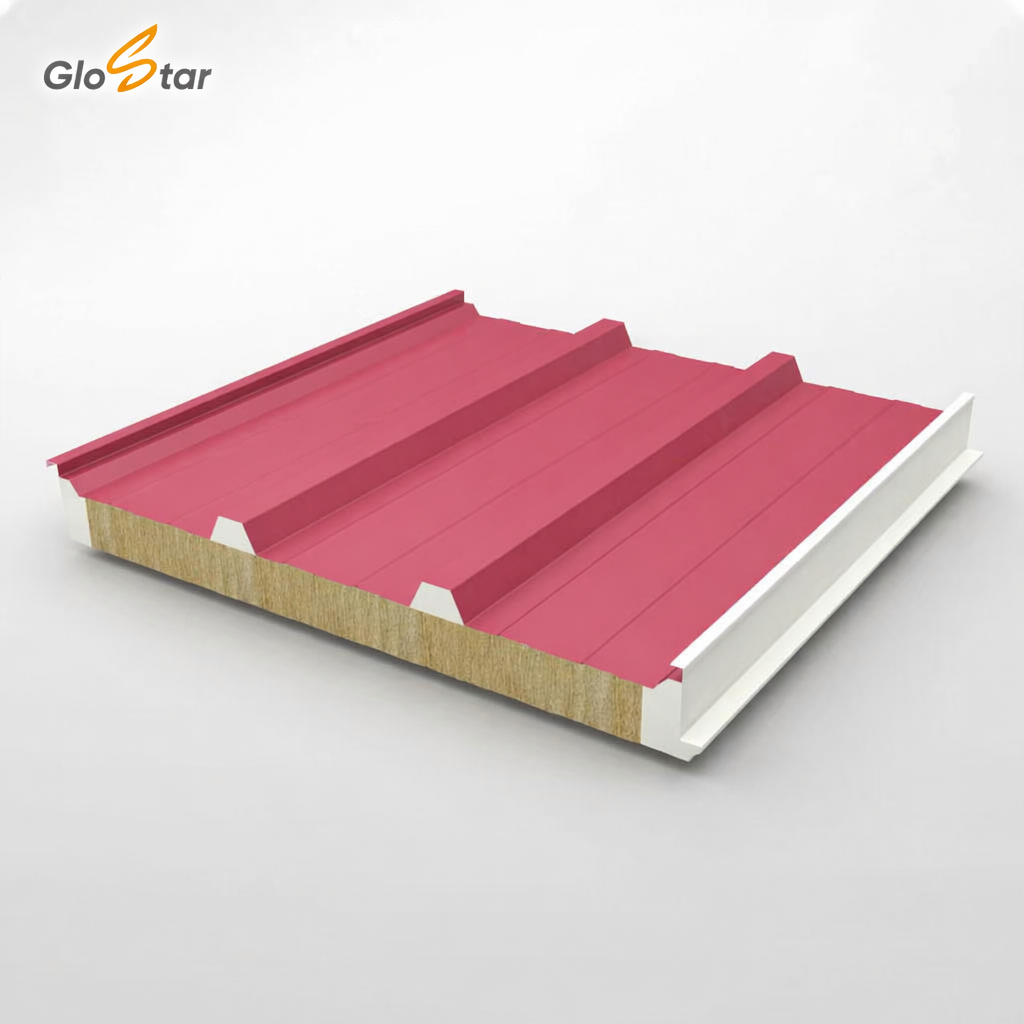 GLOSTAR Factory Supply Anti-Corrosion at Lap Joints Rock Wool PU Edgy-Sealed Steel Roof Sandwich Panel for Building Facades
