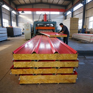 High Density Fire Resistant Rock Wool Insulated Sandwich Panel With Corrugated Steel Surface For Exterior Wall