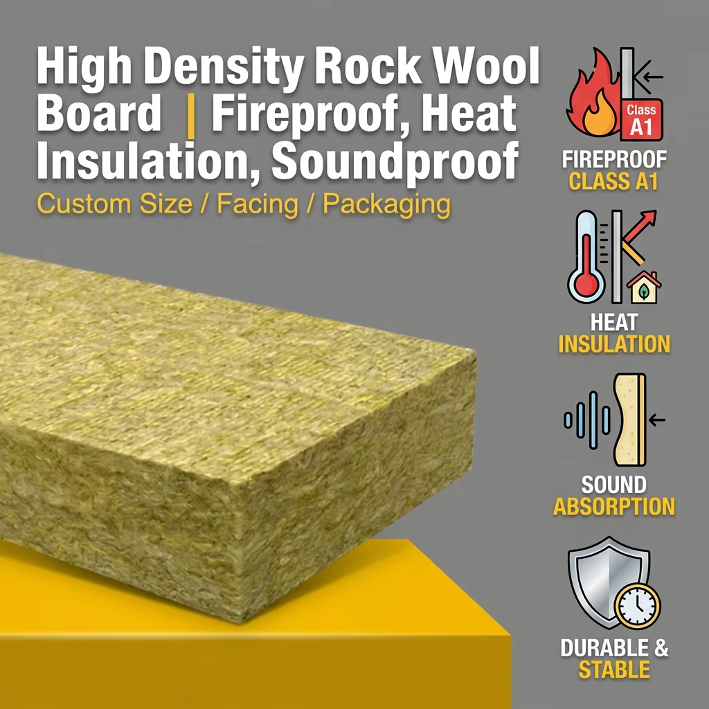 Modern Eco-Friendly Square Fireproof Rock Wool Board Panels Heat Preservation Sound Insulation Roof Wall Sheet For Office