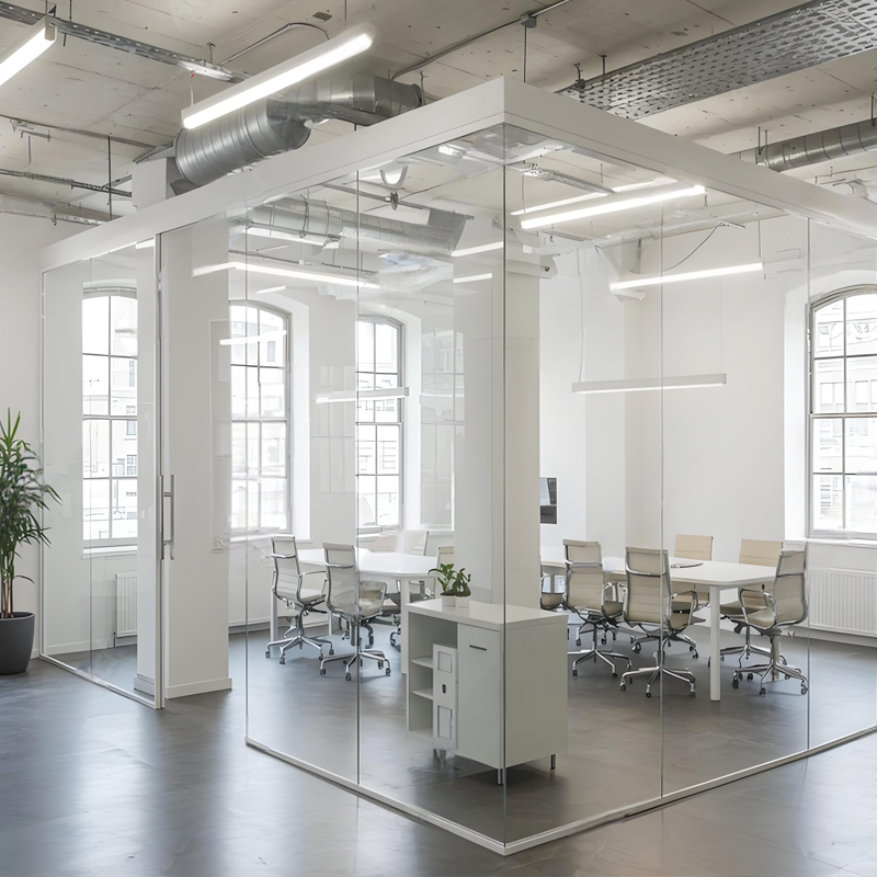 Acoustic Frameless Glass Partition Panoramic Office Wall Sound Insulation Tempered Glass Custom Size Modern Design