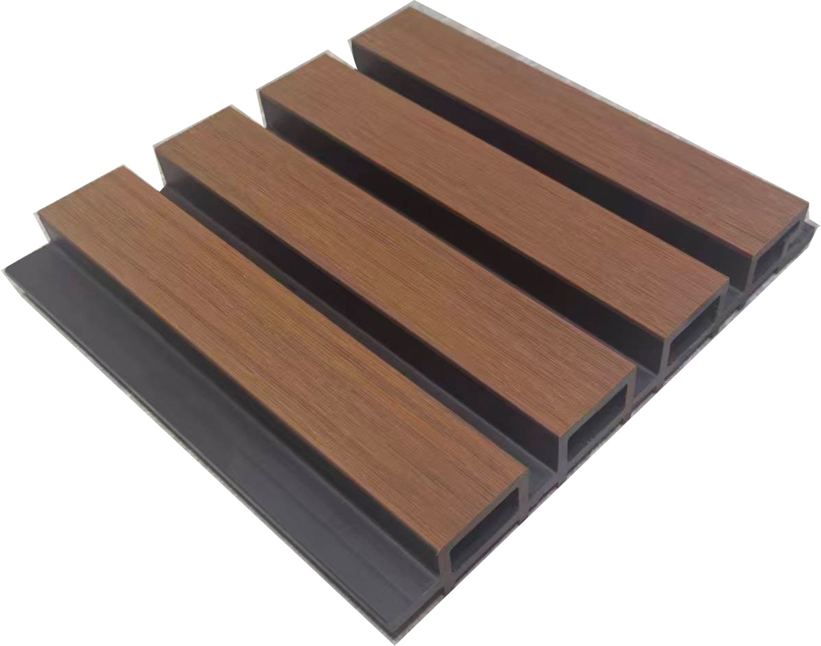 Wide 4-Strip Teak with Black Gap Composite Siding Panels