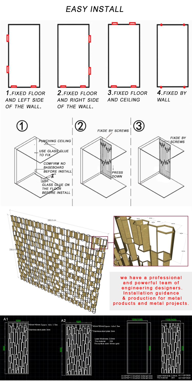 ZB2657 Custom Made Stainless Steel Privacy Screen Divider Partition for Office Interior Space