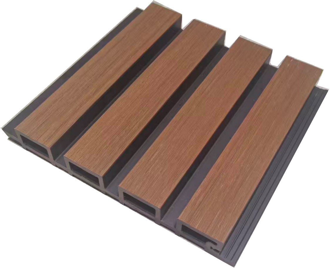 Wide 4-Strip Teak with Black Gap Composite Siding Panels