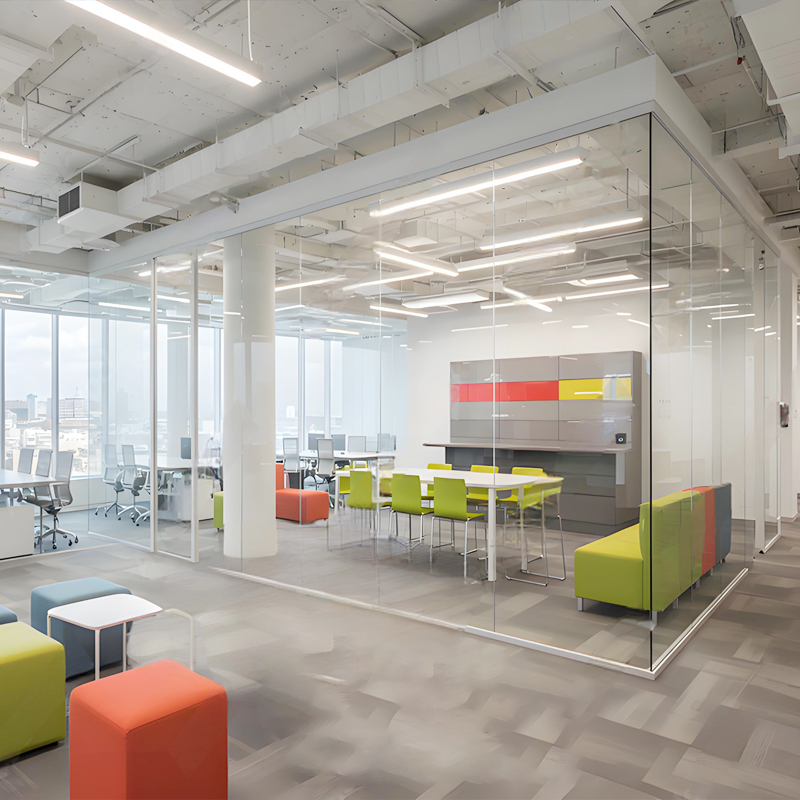Acoustic Frameless Glass Partition Panoramic Office Wall Sound Insulation Tempered Glass Custom Size Modern Design