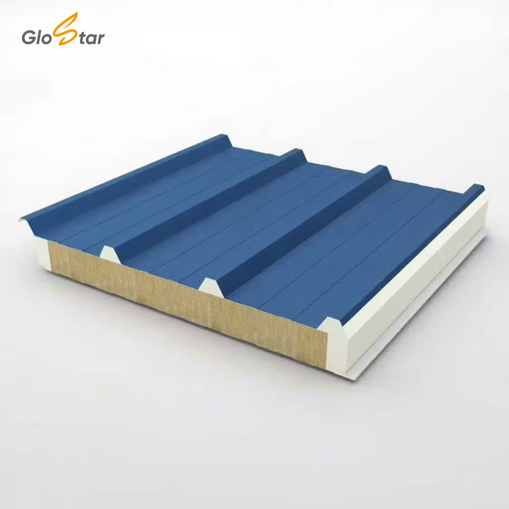 GLOSTAR Factory Supply Anti-Corrosion at Lap Joints Rock Wool PU Edgy-Sealed Steel Roof Sandwich Panel for Building Facades