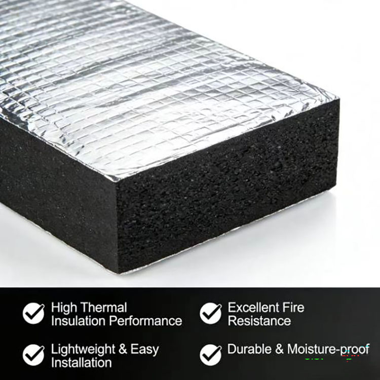Aluminum Foil Faced Rubber Plastic Insulation Board Heat Waterproof Anticorrosive Panel for Exterior Wall Roof Pipeline