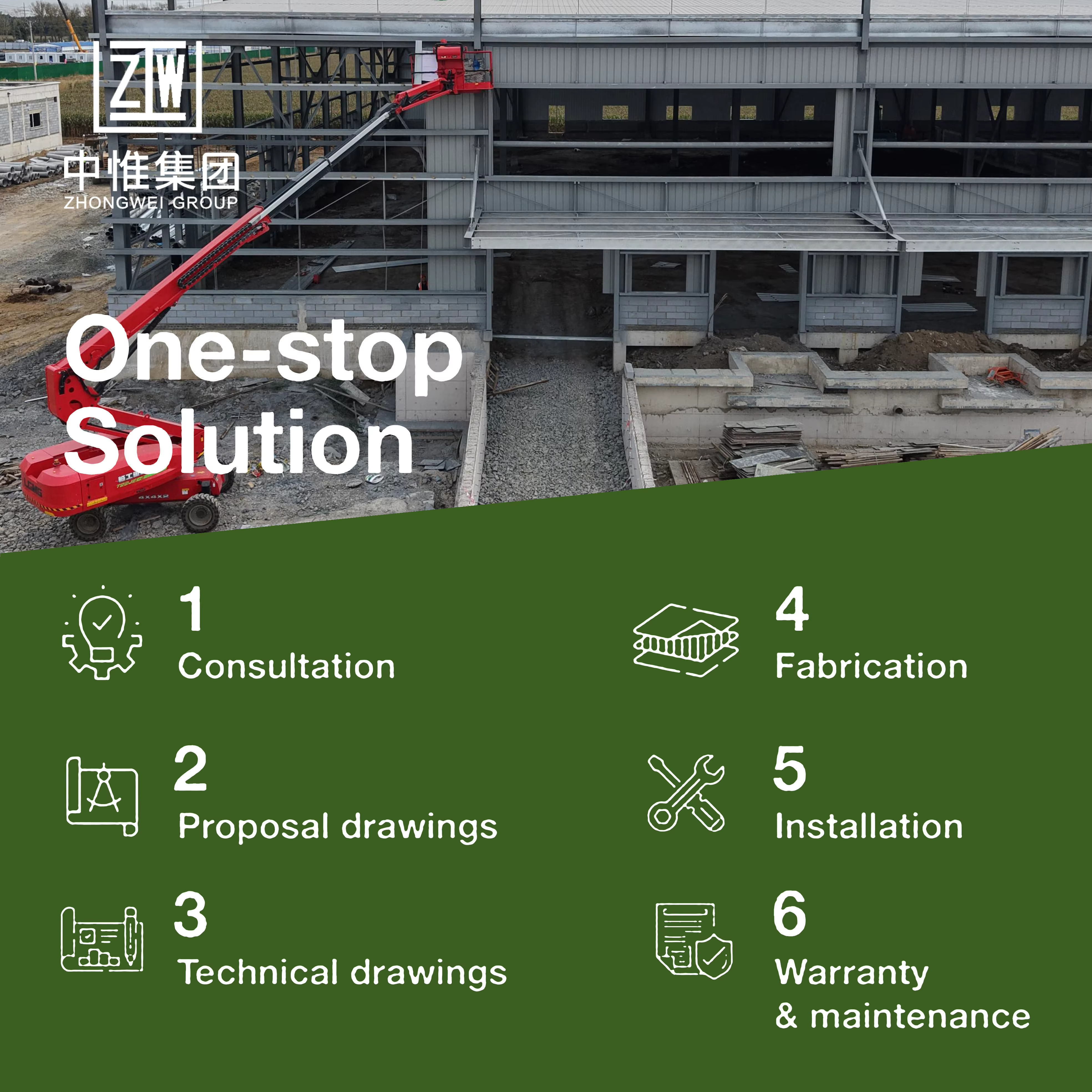 ZW 121+ Mph Wind-Resistant Modern Solar PV Roofing System Steel Structure Building Prefab Steel Workshop Industrial Warehouse