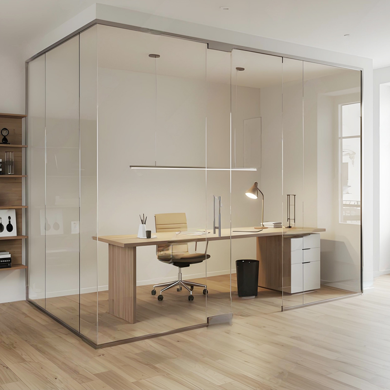 Acoustic Frameless Glass Partition Panoramic Office Wall Sound Insulation Tempered Glass Custom Size Modern Design