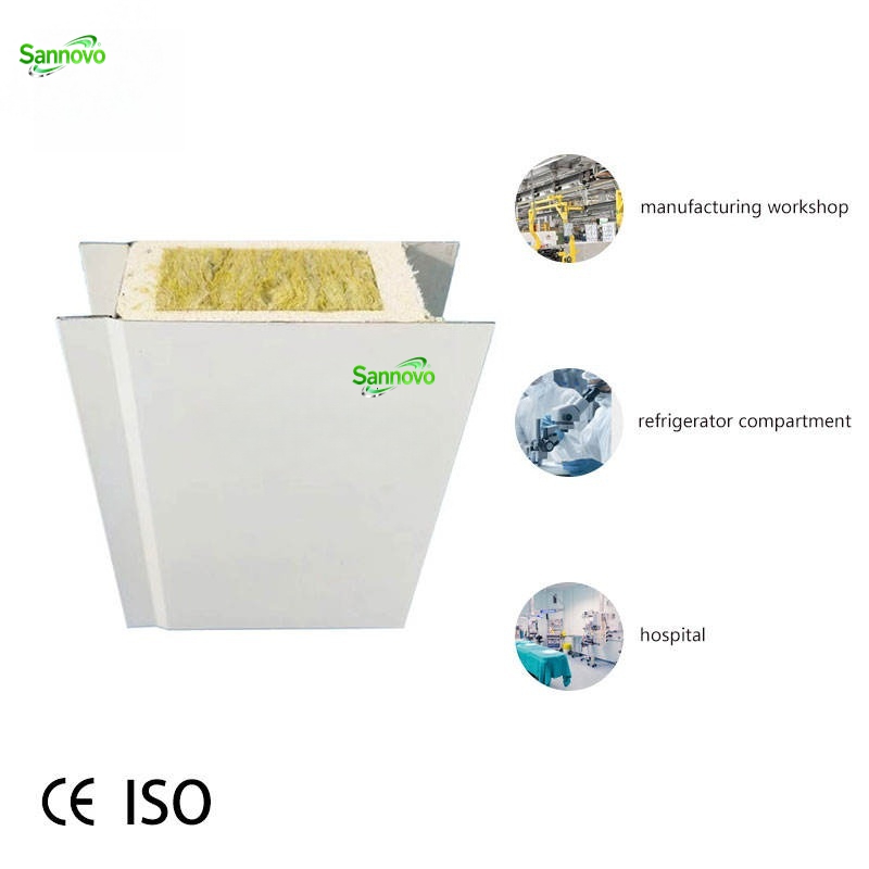 Rock Wool Foam Sandwich Wall Panel 50mm &amp; 200mm Steel Material for Soundproof Clean Room Cold Room Workshop Hotel Applications