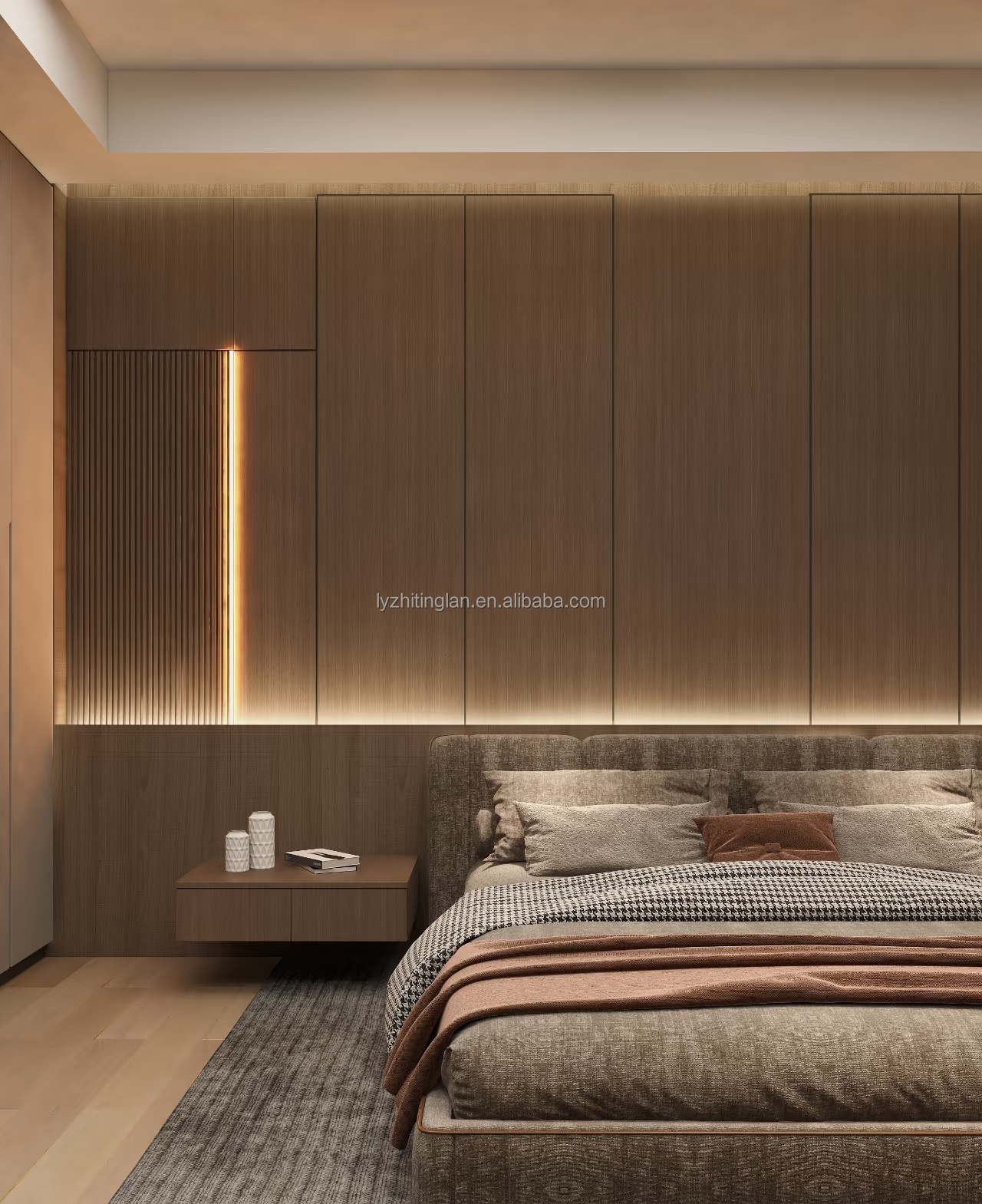 Waterproof and Moisture-proof Bamboo Charcoal Wood Veneer Wall Panels Decorative for Living Room or Hotel Fireproof