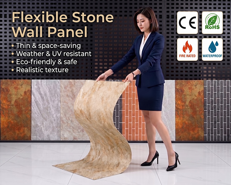 Custom Texture MCM Flexible Stone Panel Waterproof Wall Cladding