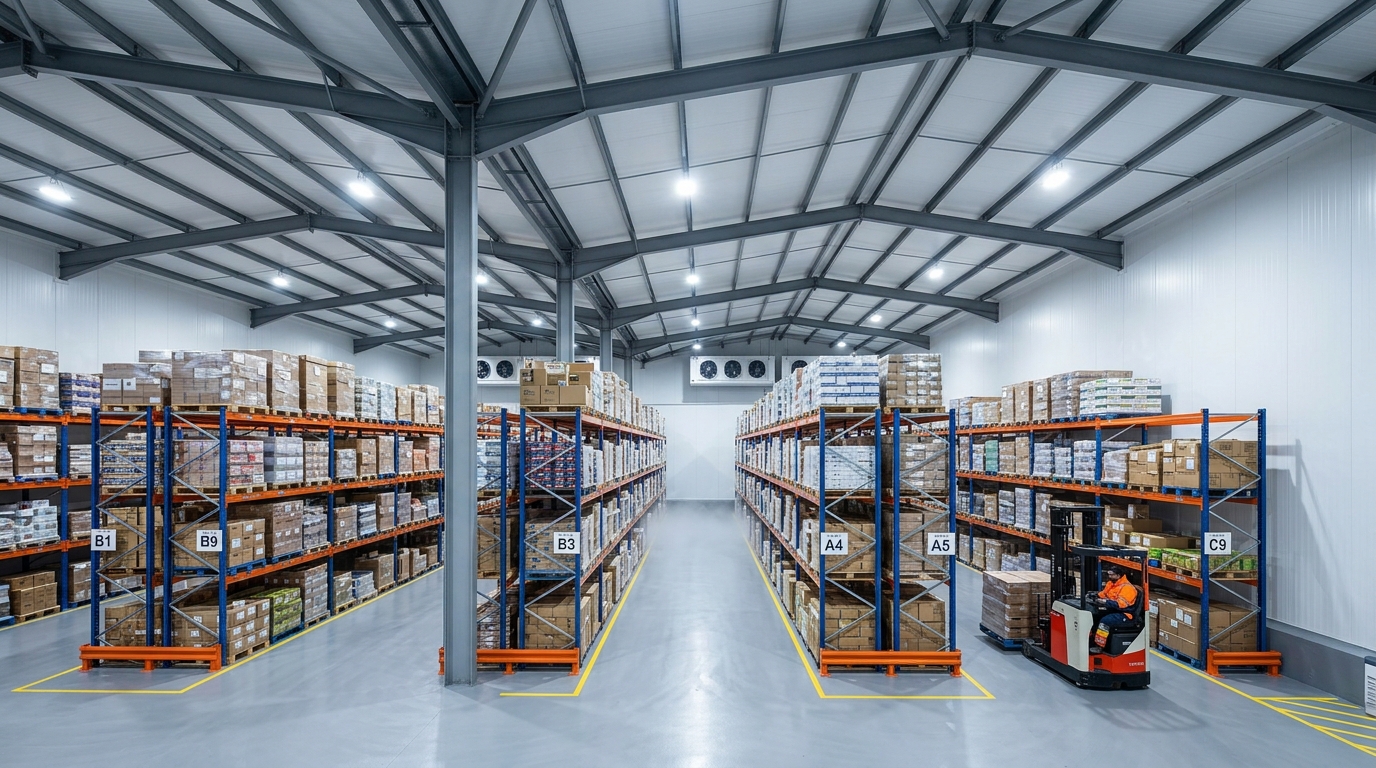 Industrial Portal Frame Steel Structure Cold Room Building PIR Insulated Panels for Vegetables Logistics