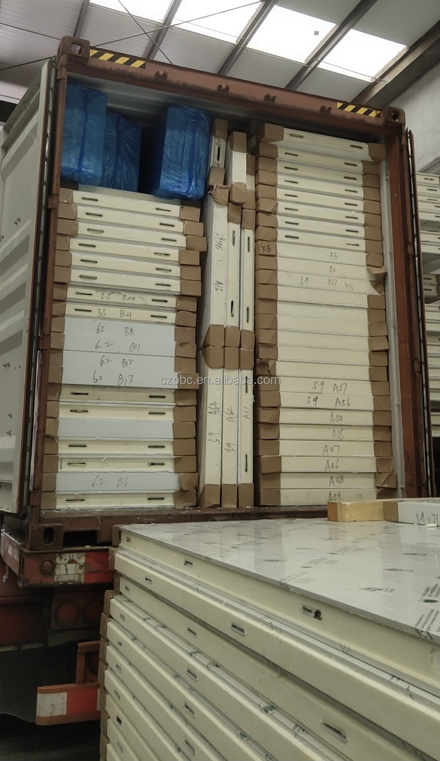 Stacked panels inside container
