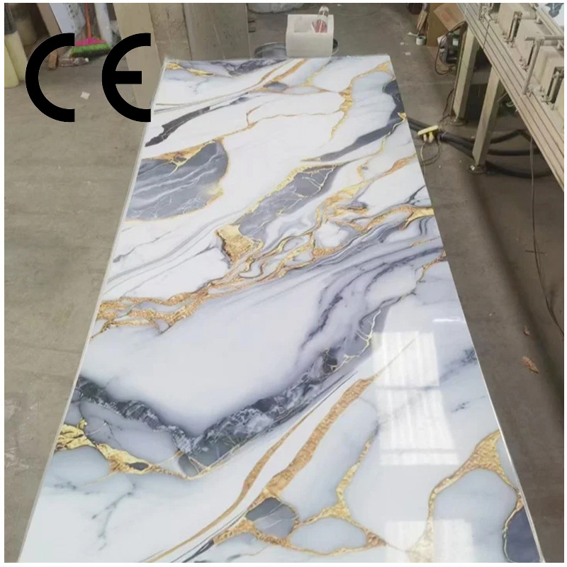 New Design Customized Textures Decorative High Gloos PVC Metal Marble Sheet Laminated Marble Wall Panel for Indoor