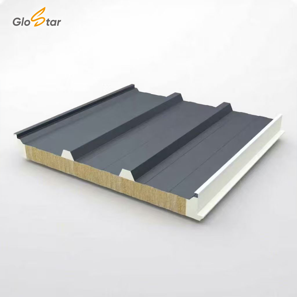GLOSTAR Factory Supply Anti-Corrosion at Lap Joints Rock Wool PU Edgy-Sealed Steel Roof Sandwich Panel for Building Facades