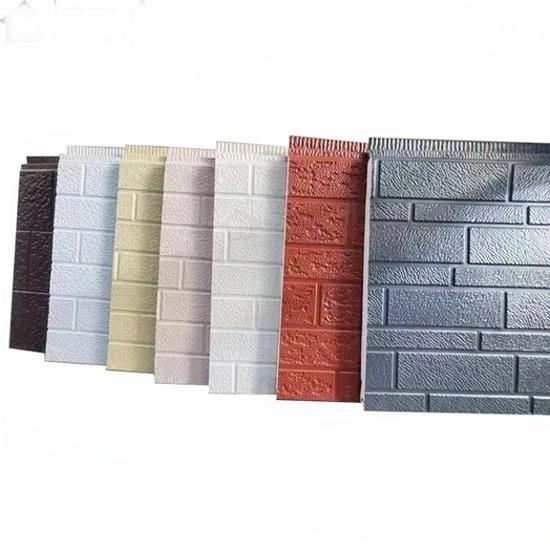 Decorative Thermal Insulation Water Resistant Embossed Steel Facade Panels Metal Wall Cladding Thermal Break Sandwich Panels PU
