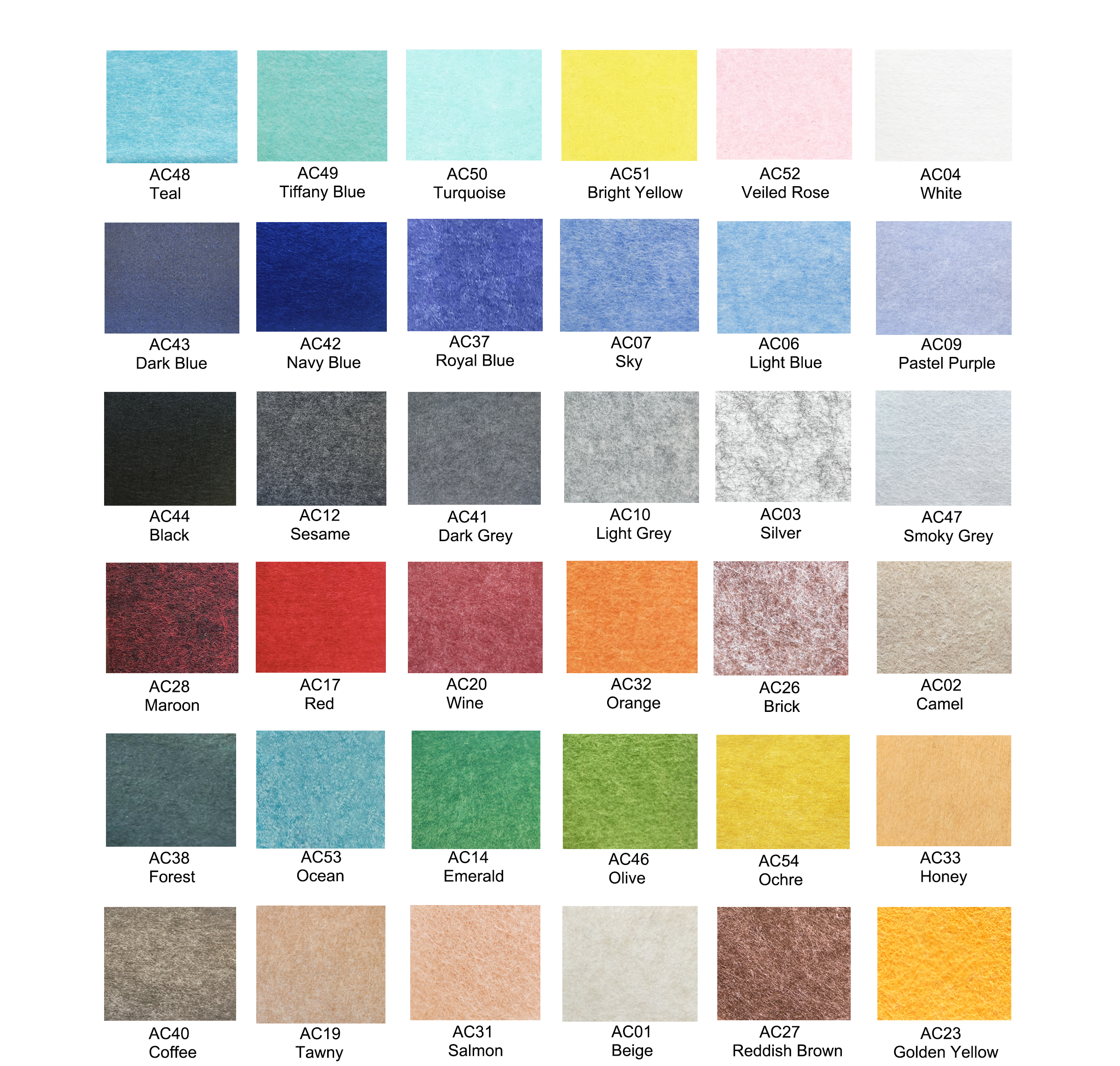 Polyester Acoustic Panel Color Chart