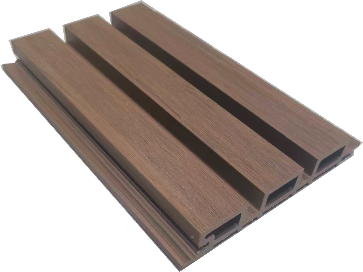 Wide 4-Strip Teak with Black Gap Composite Siding Panels