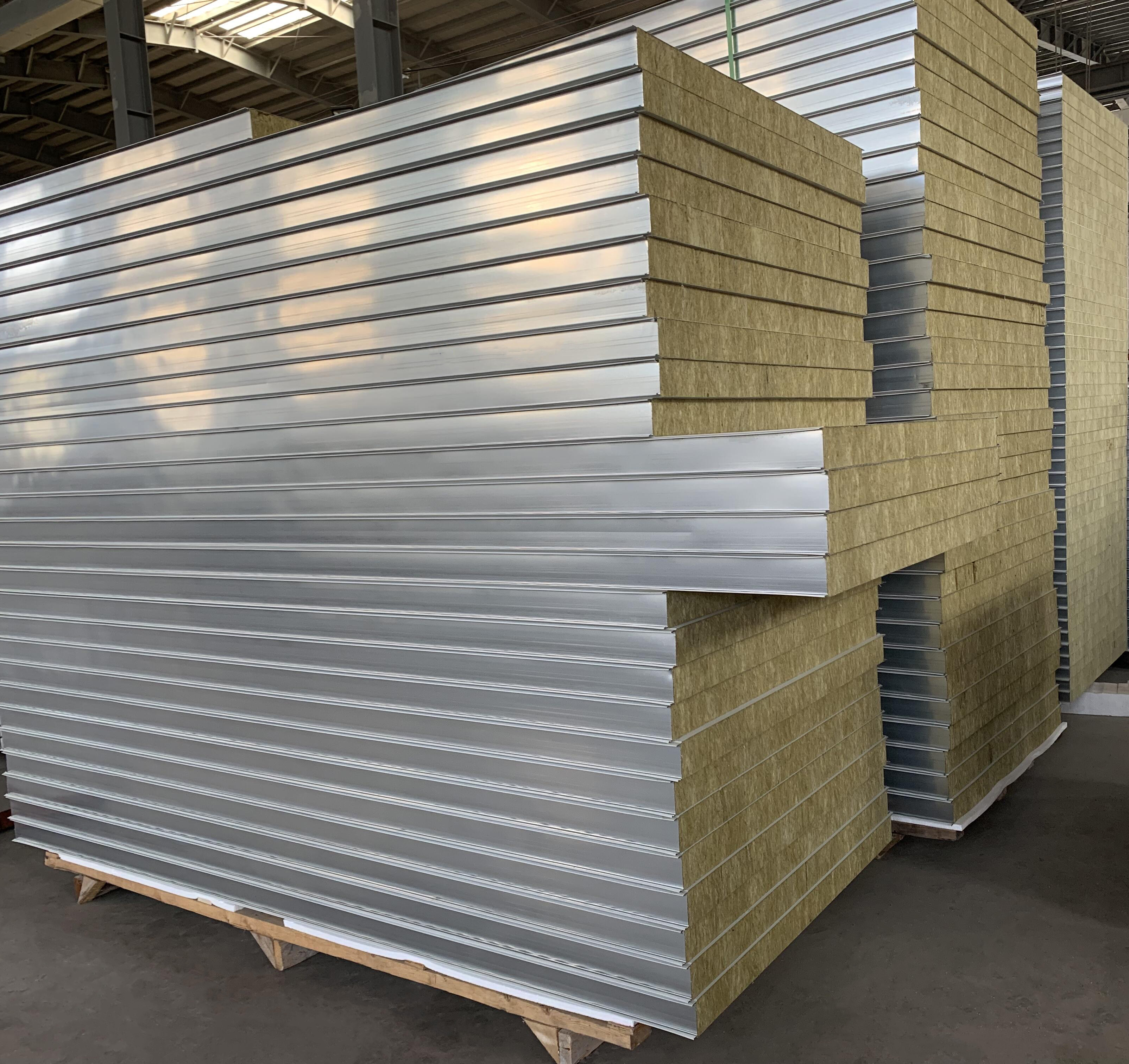 Modern Eco-friendly Fireproof Rock Wool Sandwich Panel 100mm Insulated Sound-proof Wall Panel for Exterior Building Construction