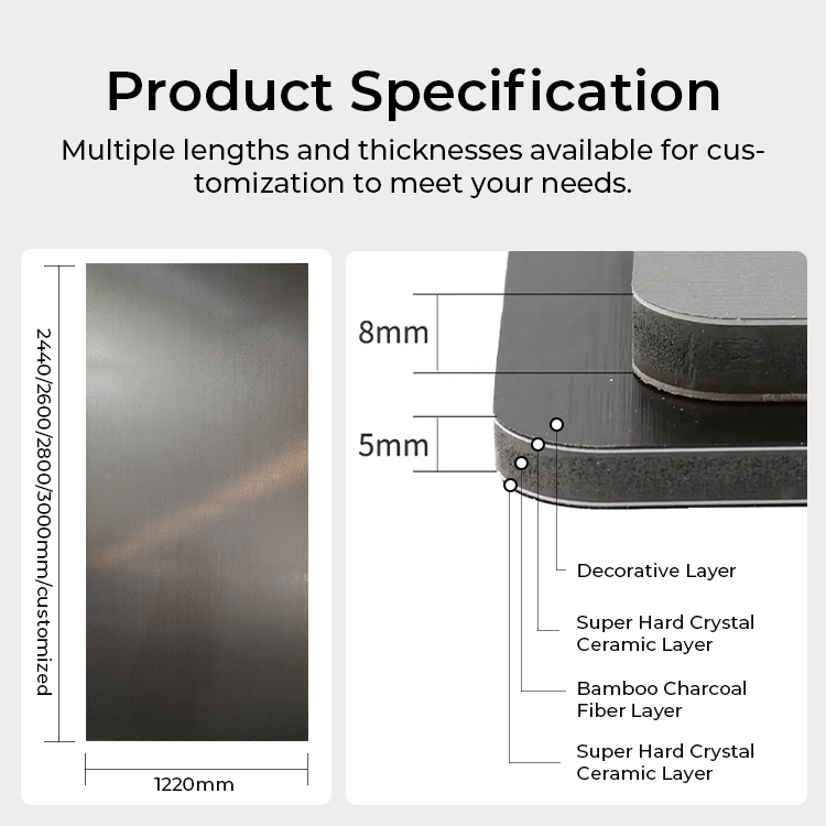 Moder Bamboo Charcoal Wood Veneer Waterproof and Fireproof 5mm 8mm Interior PET Metal Silver Film Carbon Slate Wall Panels