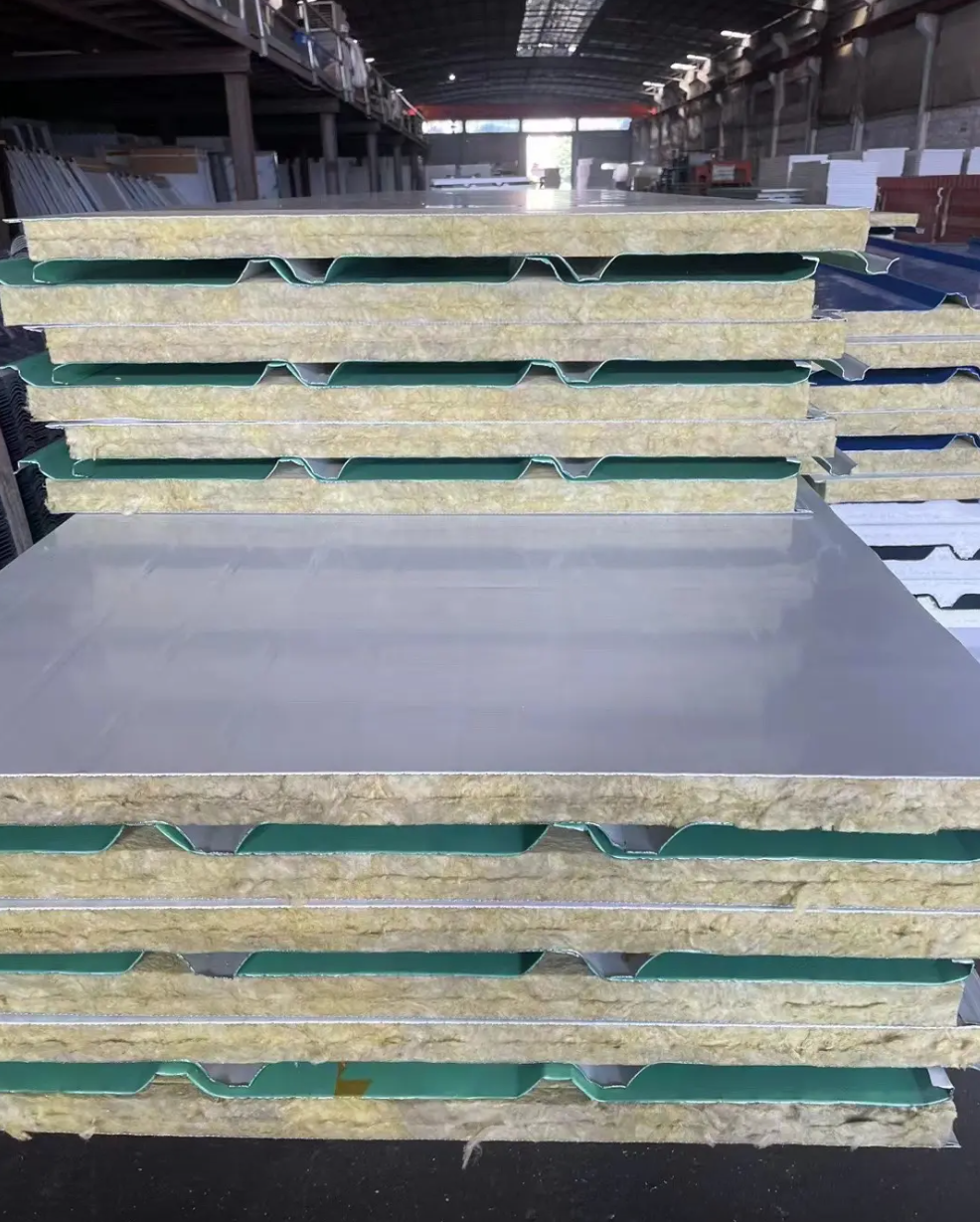 Fireproof Rock Wool Sandwich Roof Panel, Color Steel Insulated Roof Sheet for Warehouse Factory Construction