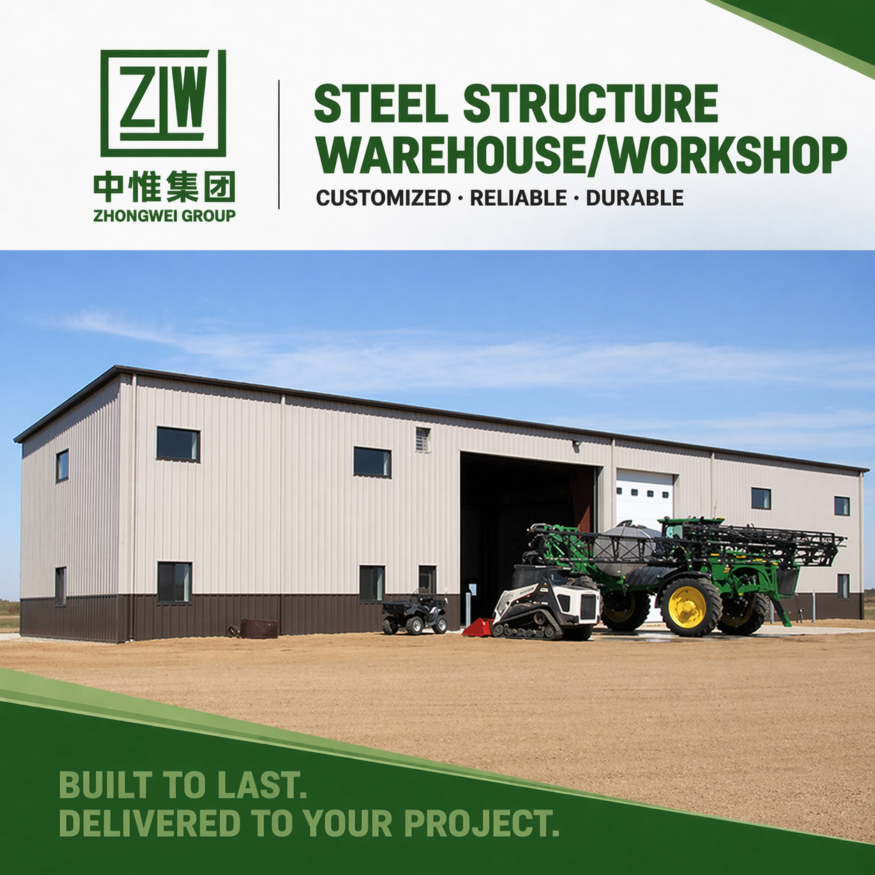 ZW 121+ Mph Wind-Resistant Modern Solar PV Roofing System Steel Structure Building Prefab Steel Workshop Industrial Warehouse