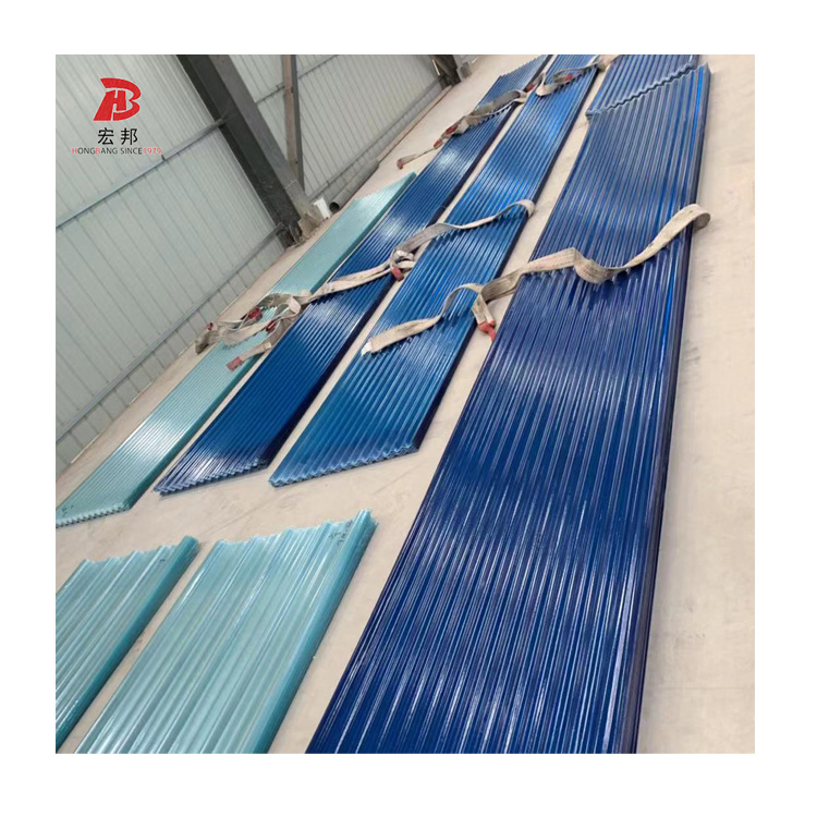 Industrial UV Resistant FRP Trapezoid Wave Roofing Sheets Blue Fiberglass Smooth Grit Finish Mold Technique Cutting Bending