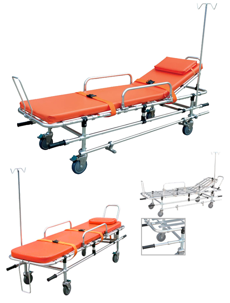 Compact, High-Strength Aluminum Ambulance Stretcher for Safe, Fast Patient Transport in Emergency Situations, Foldable, Collapsible Rescue Stretcher on Wheels