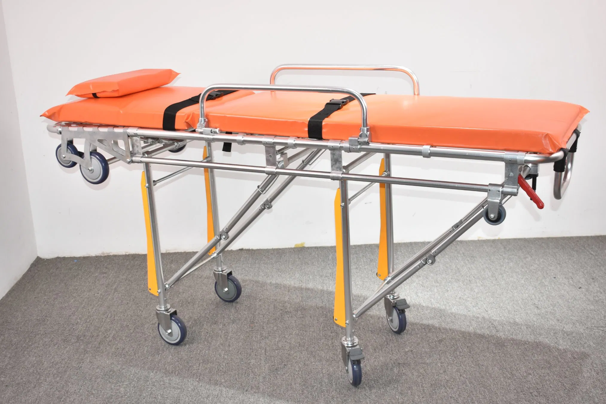 High-Quality Emergency Ambulance Stretcher Trolley with Adjustable Height, Folding Design, Lightweight Aluminum Frame, and Durable Wheels for Patient Transport