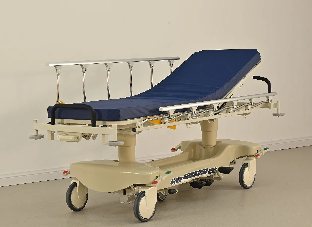 Hospital Operating Room Hydraulic Patient Transport Stretcher Trolley with Aluminium Alloy Guardrail
