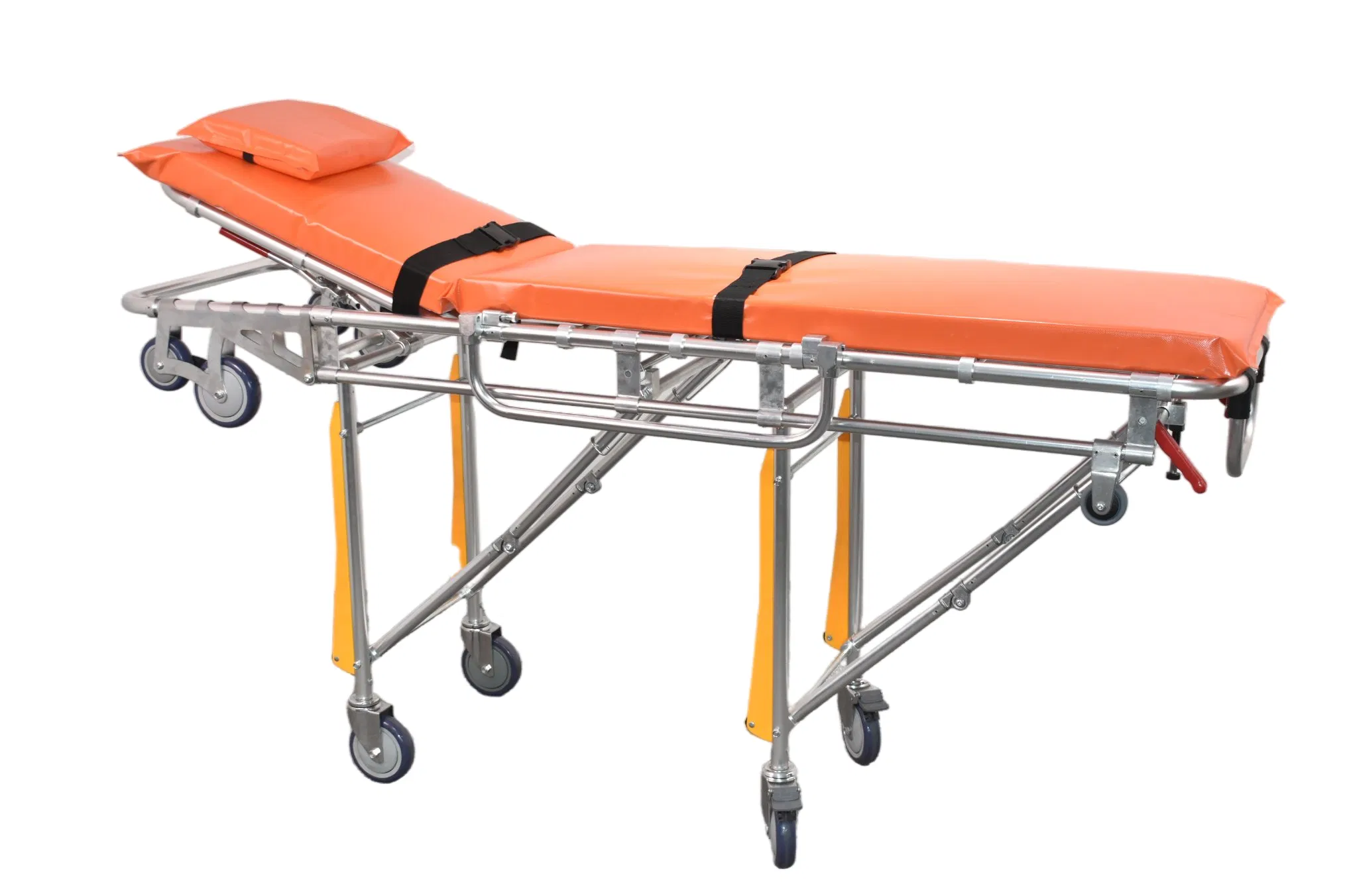 High-Quality Emergency Ambulance Stretcher Trolley with Adjustable Height, Folding Design, Lightweight Aluminum Frame, and Durable Wheels for Patient Transport