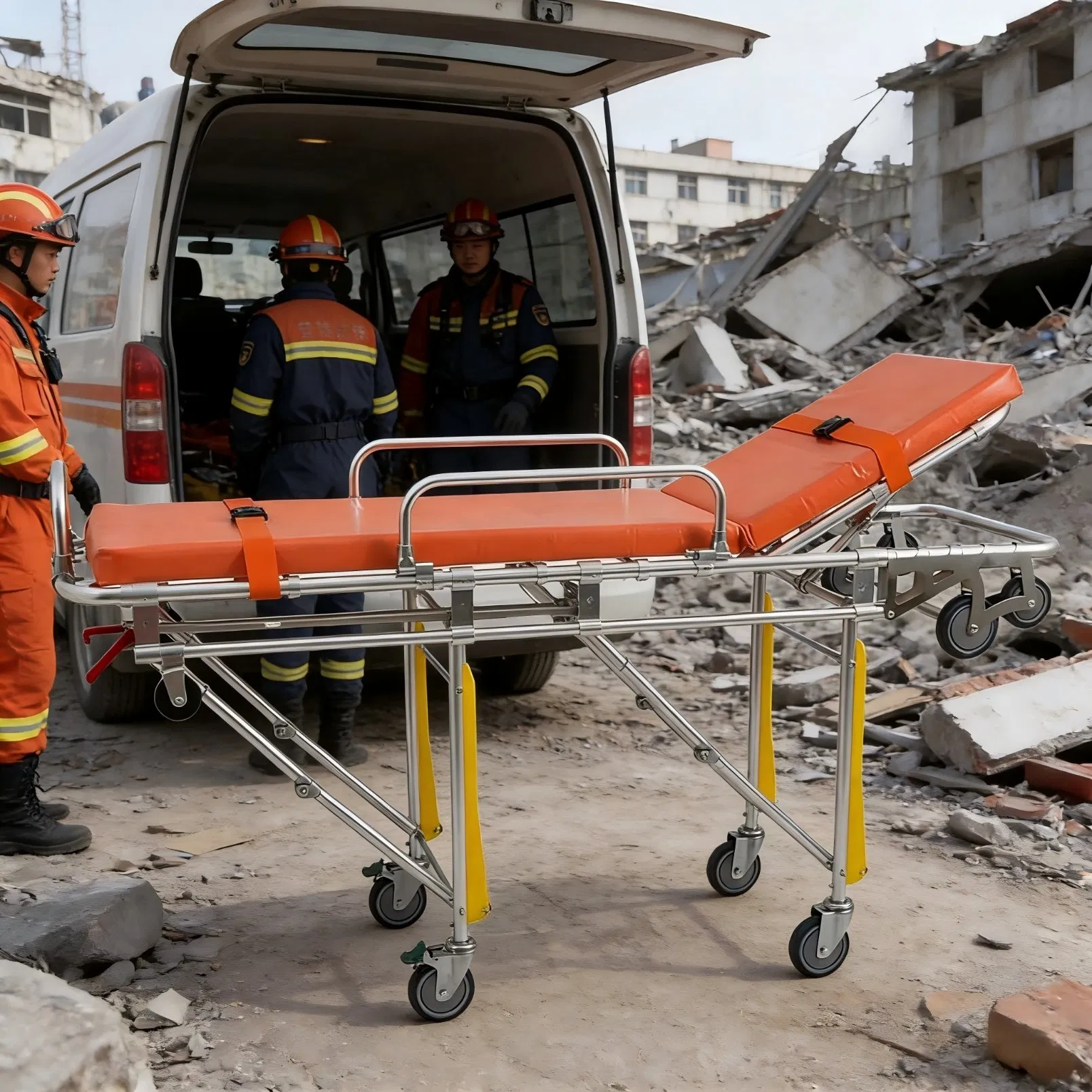 Professional Medical Loading Stretcher for Ambulance Emergency Rescue with Reinforced Aluminum Alloy Frame and Mattress