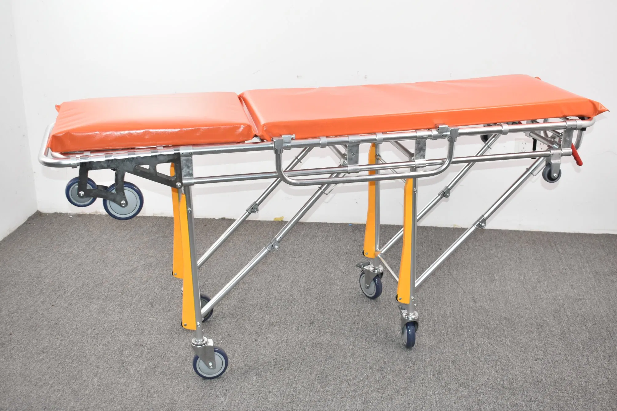 Durable Medical Emergency Stretcher with Waterproof Mattress and Adjustable Backrest for Long-Distance Patient Transfer