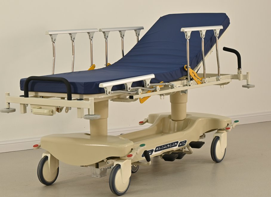 Hospital Operating Room Hydraulic Patient Transport Stretcher Trolley with Aluminium Alloy Guardrail