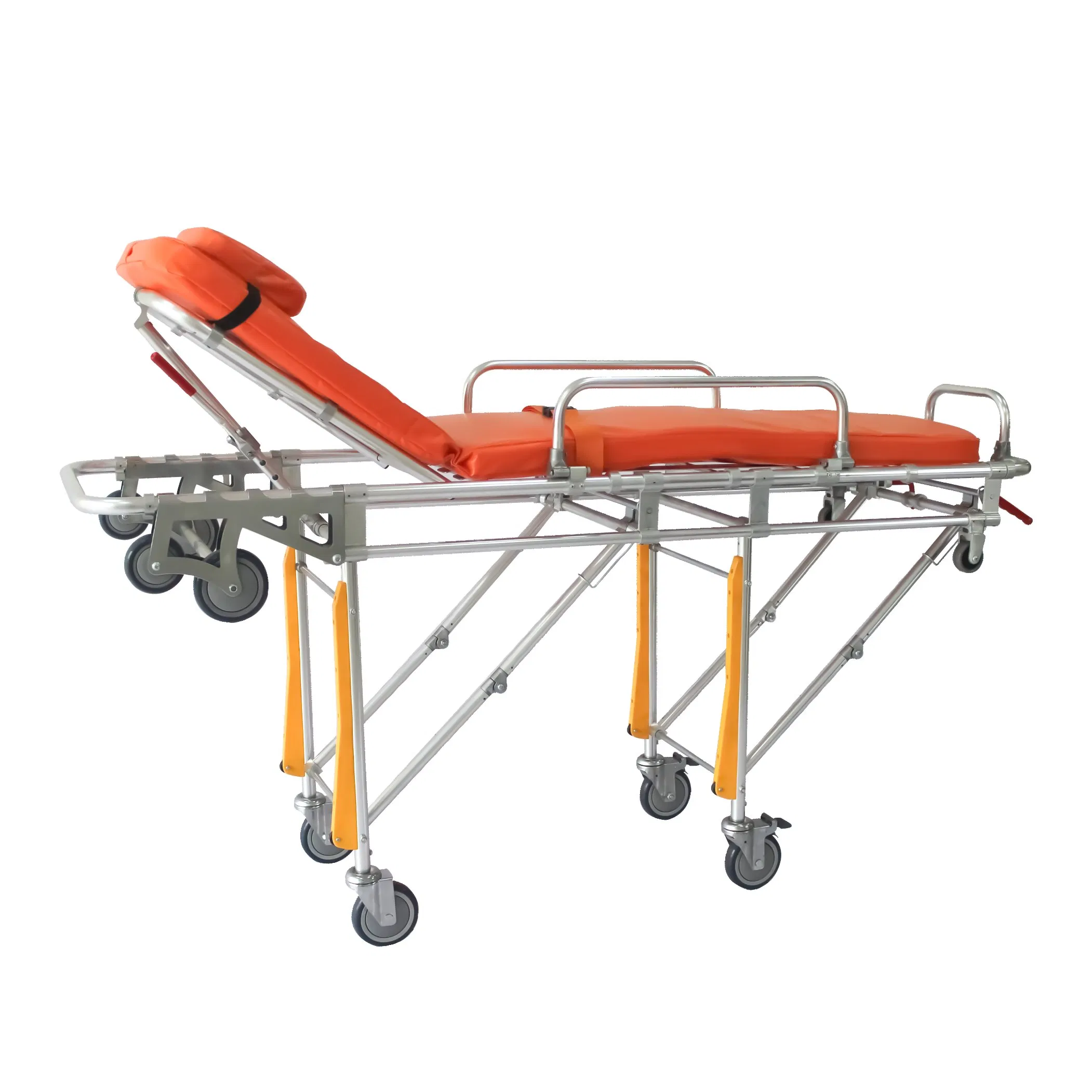 High-Quality Emergency Ambulance Stretcher Trolley with Adjustable Height, Folding Design, Lightweight Aluminum Frame, and Durable Wheels for Patient Transport