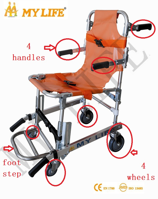 Foldable Aluminum Chair and Stair Stretcher on Wheels for Stairs, Ambulance, Emergency Rescue, and Evacuation, Convertible, Medical Stretcher (TD010114A)