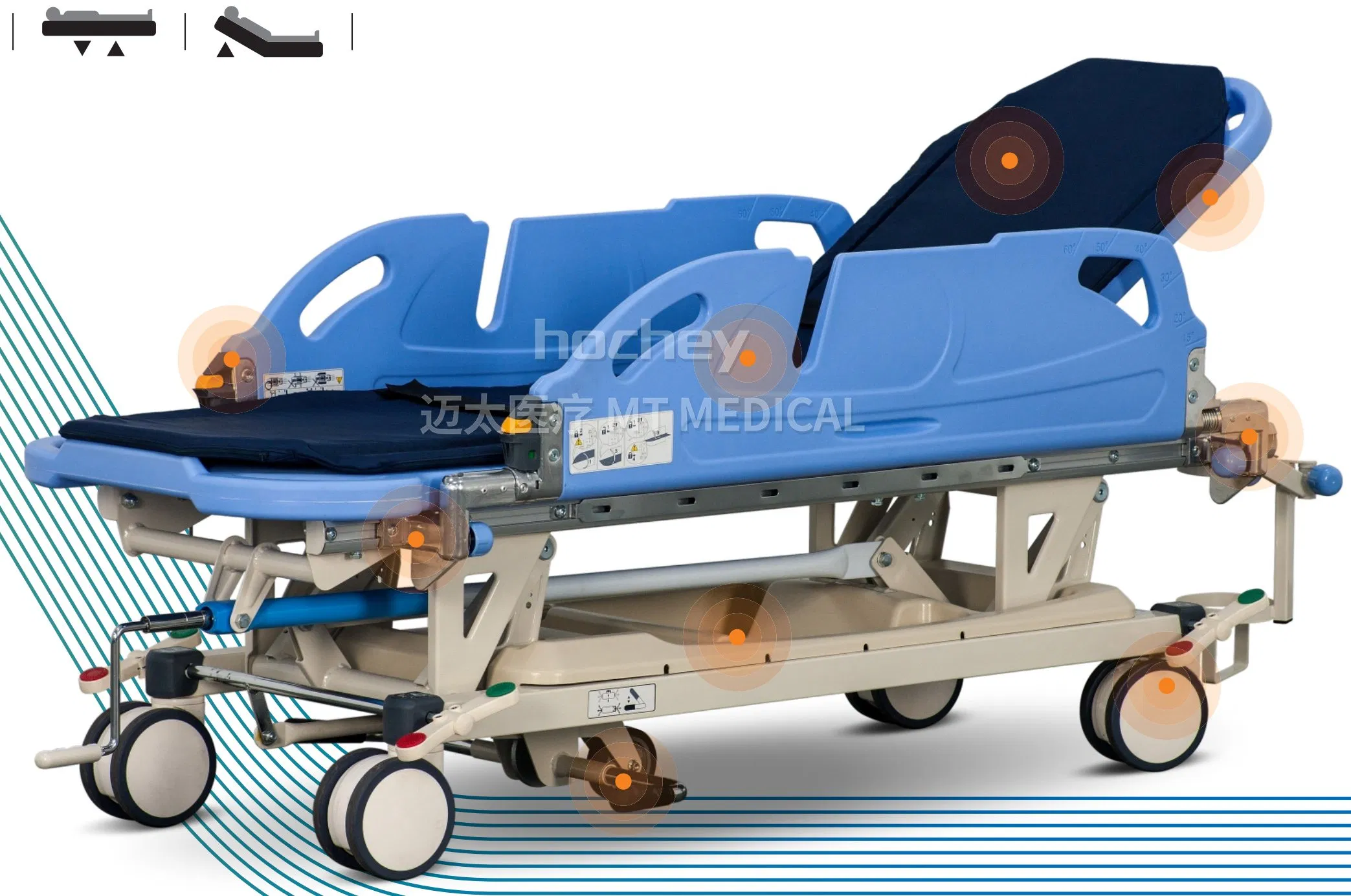 Hospital Multi-Function Hydraulic Transfer Stretcher Cart Mobile Medical Patient Transport Trolley Bed Emergency Transfer Bed