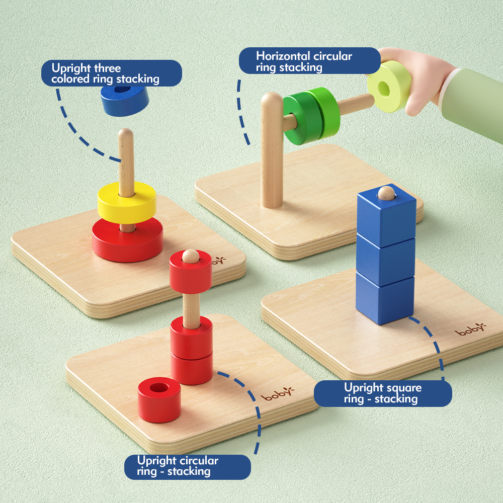 Montessori Wooden Educational Toys for Toddlers 1-3 Years Horizontal Disc Stacking Ring Toy