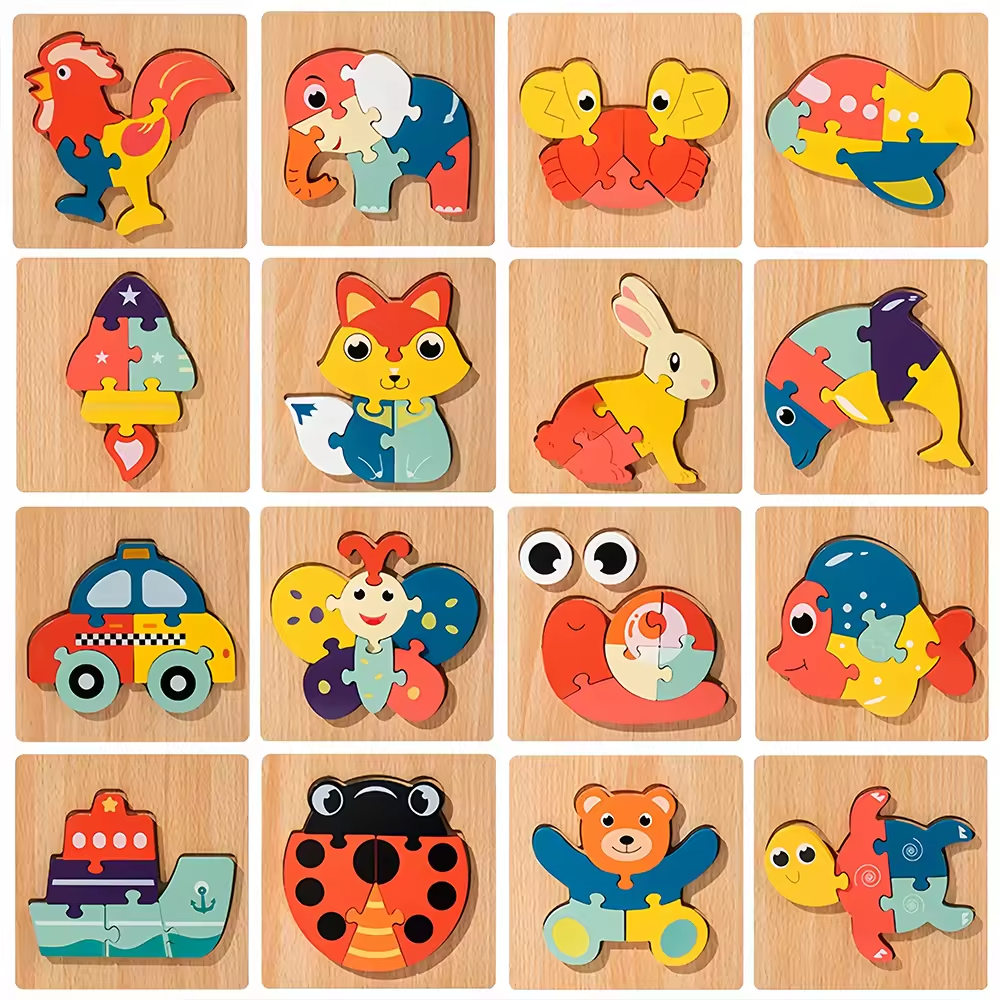 CPC CE New Arrival Custom Children's Wooden 3D Cartoon Animal DIY Jigsaw Puzzle Early Educational Gift Toys for Boys Boys