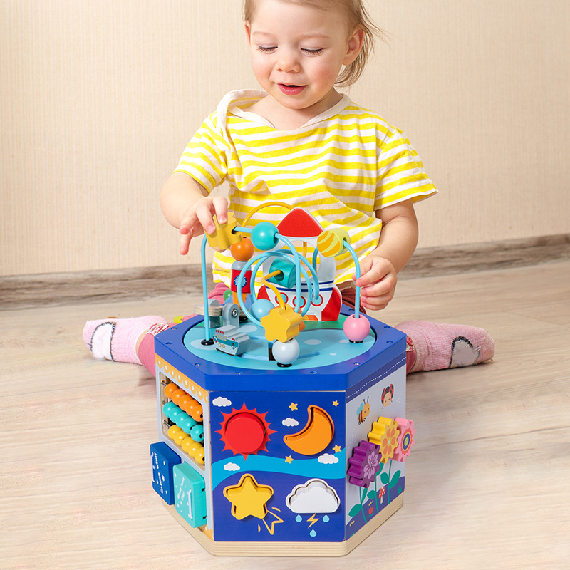 Wooden Activity Cube Baby Walker Learning Walker Activity Center Early Educational Push Pull Toys Baby Toddler Boys Girls