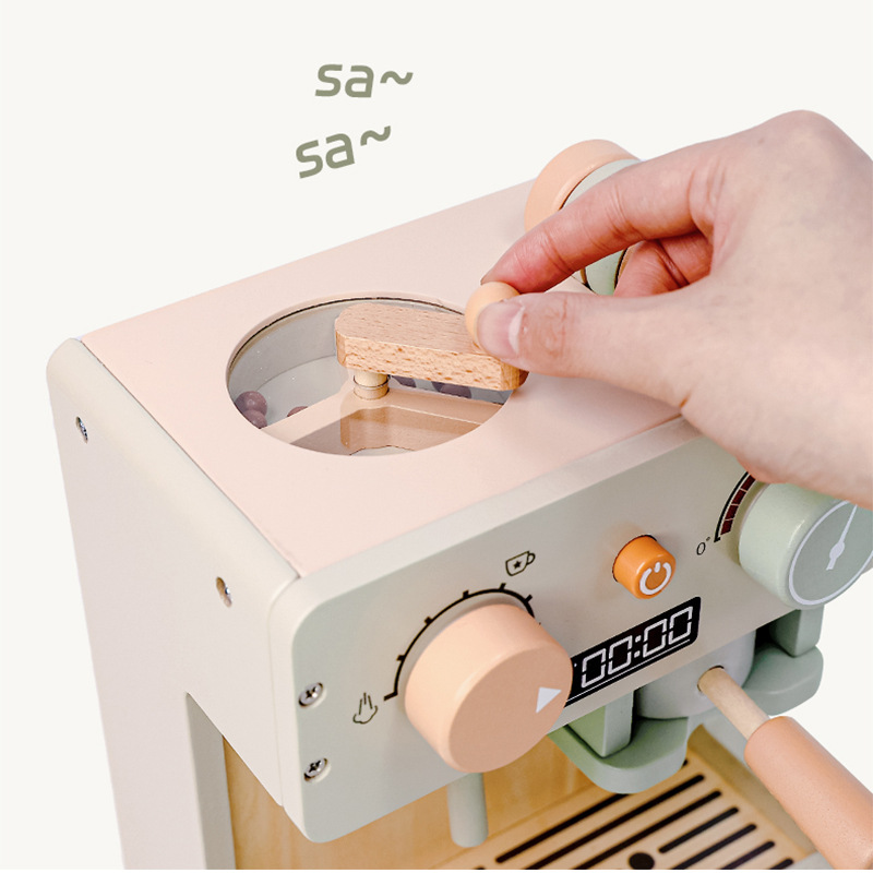 CE EN71 CPC Wooden Montessori Mini Pretend Play Coffee Machine Maker Play Set Box Kitchen/Food Toys for Kids