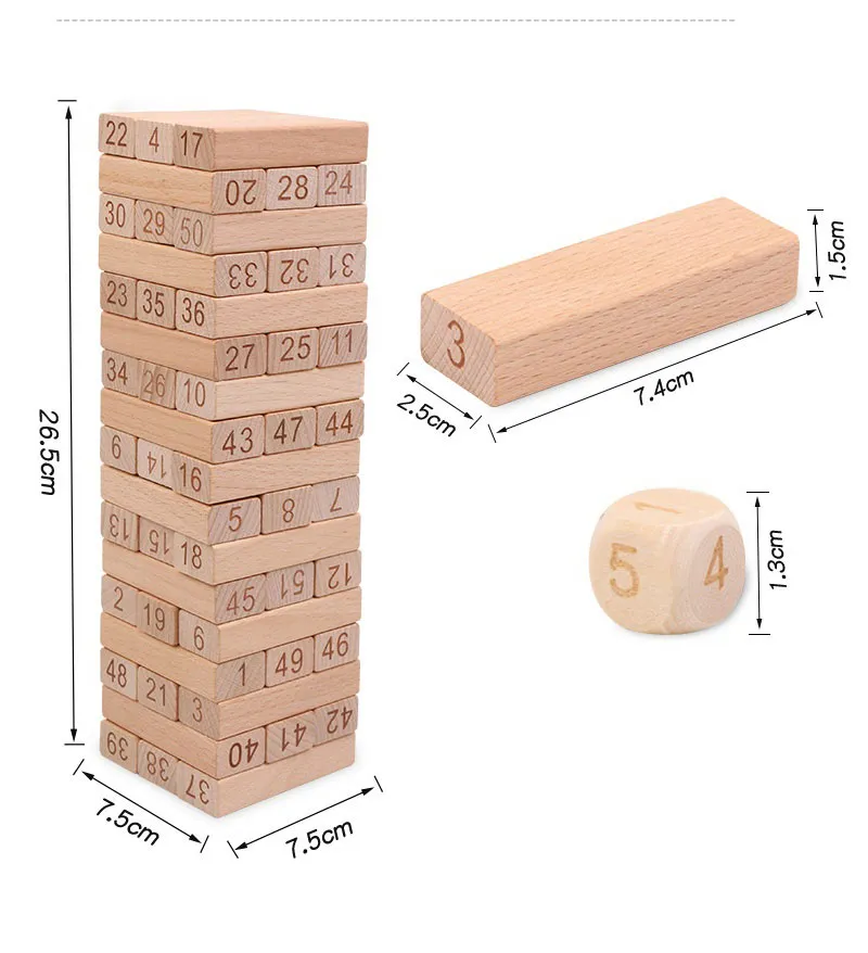 Wooden Toy Tumbling Tower Brick Building Game Toppling Blocks