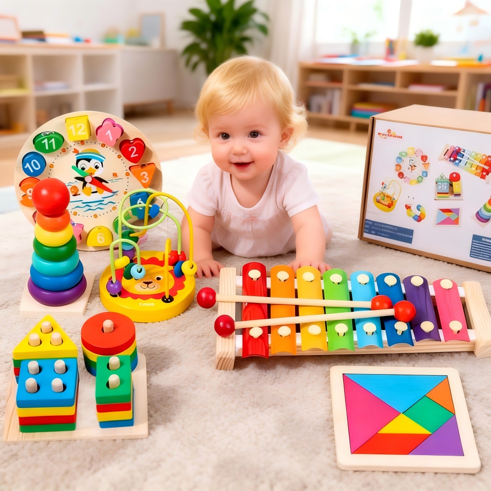 Customized Wooden Baby Intellectual Development Toys Music Xylophone Funny Hand Knock Montessori Education Toy Set for Kids