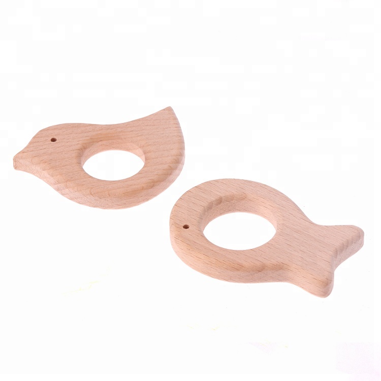 Wholesale Eco-Friendly Safe Baby Natural Wood Color Animal Shaped Wooden Teether Toys