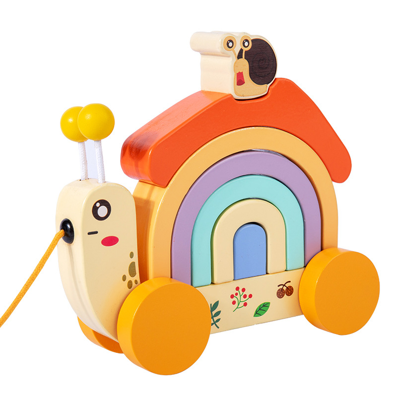 Wooden Snail-Shaped Baby Puzzle for Early Education Rainbow Building Blocks