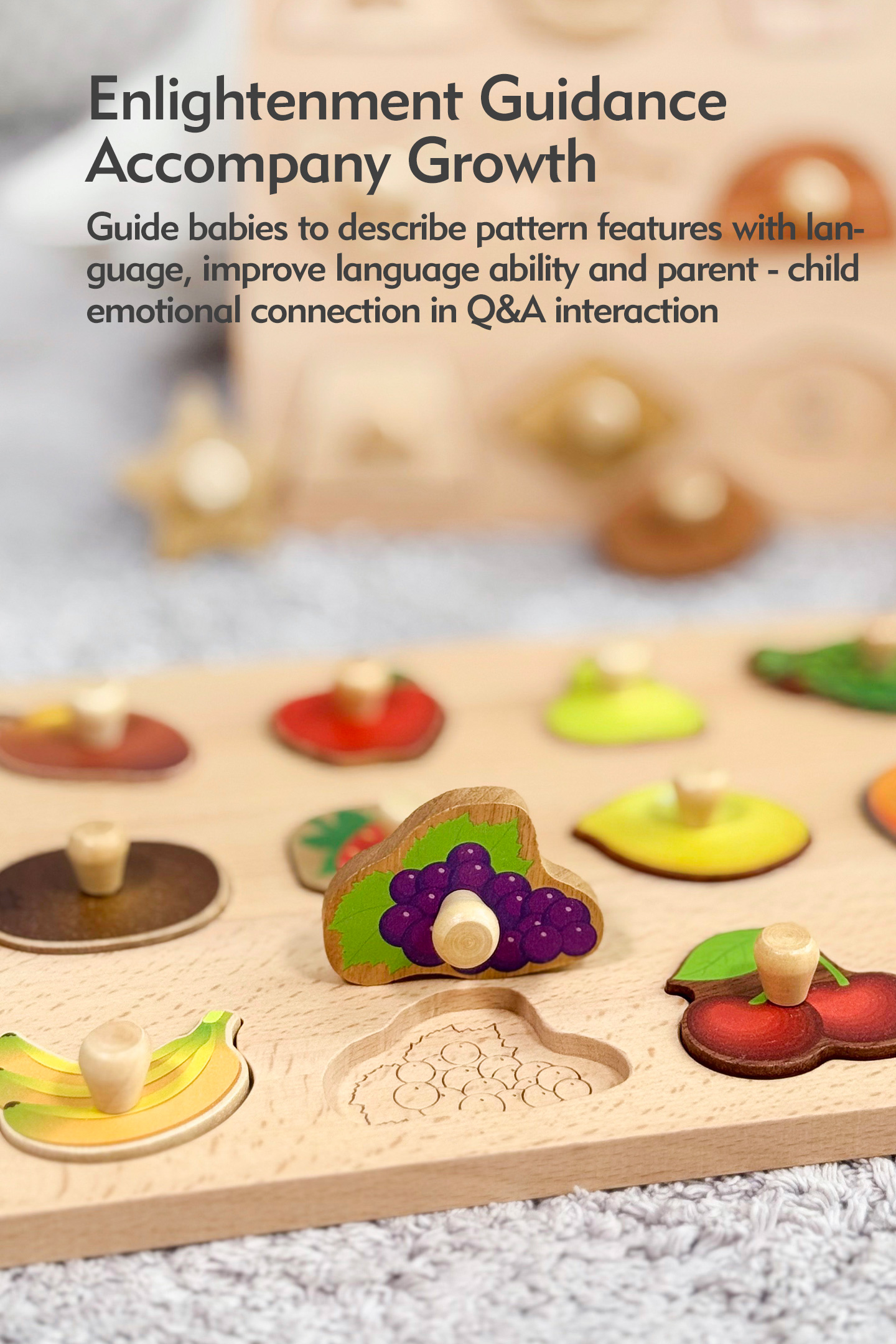 Wooden Montessori Educational Toys for Toddlers 1-3 Years Sensory Solid Wood Animal Veggie Fruit Peg Puzzle Board